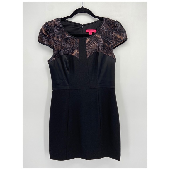 Betsey Johnson Black Sequin Lace Sheath Dress - Picture 2 of 6